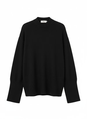 Black Oversized Knit Sweater with High Neck