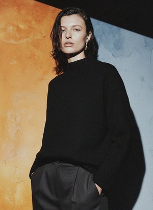 Black Oversized Knit Sweater with High Neck