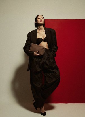 LE COLLET Brown Suede-Effect Zippered Pouch