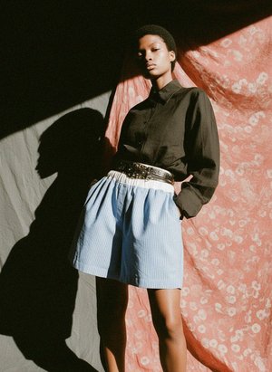 Blue Pinstripe Relaxed Fit Shorts