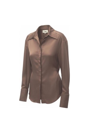 Elegant Brown Satin-Finish Collared Shirt