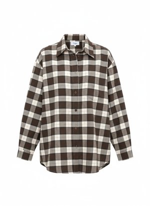 Oversized Brown & White Plaid Button-Up Shirt