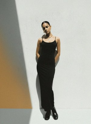 Sleek Black Maxi Slip Dress