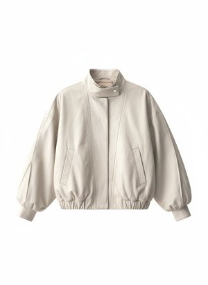 Beige Faux Leather Oversized Bomber Jacket