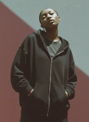 Oversized Black Zip-Up Hoodie