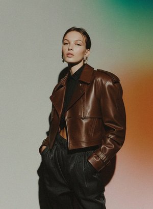 Cropped Leather Jacket with Trench Details