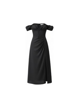 Elegant Black Off-Shoulder Midi Dress with Slit