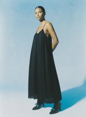 Black Loose Fit Mini Dress with Spaghetti Straps