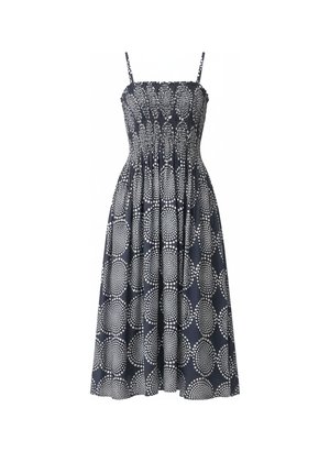 Midi Smocked Dress with White Dot Pattern