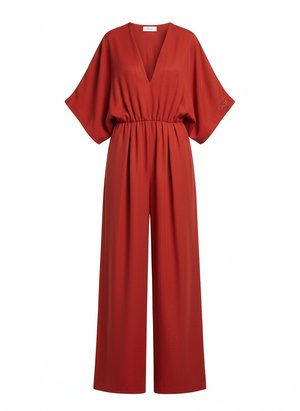 Red Wide-Leg V-Neck Jumpsuit