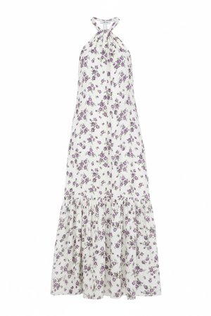 White Floral Halter Neck Maxi Dress