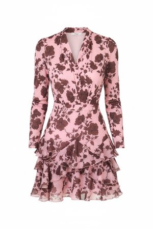 Pink Floral Ruffled Mini Dress
