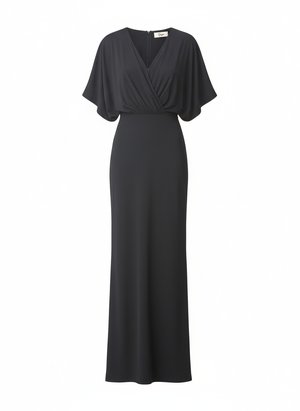 Elegant Black Maxi Dress with Draped Sleeves