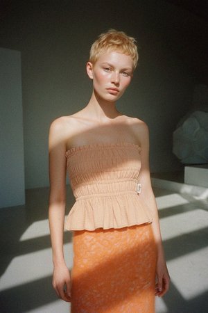 Smocked Strapless Peplum Top