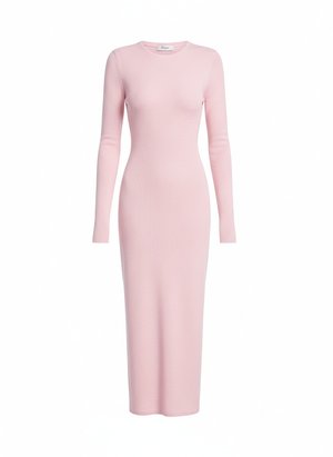 Elegant Pink Ribbed Knit Midi Dress