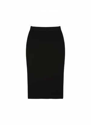 Classic Black Ribbed Knit Midi Skirt