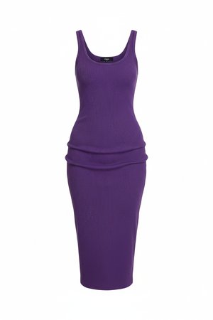 Sleeveless Ribbed Knit Midi Dress in Purple