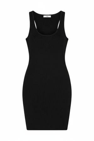 Black Ribbed Knit Sleeveless Mini Dress