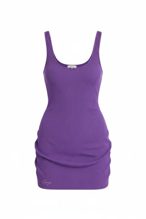 Ribbed Scoop Neck Mini Dress in Purple