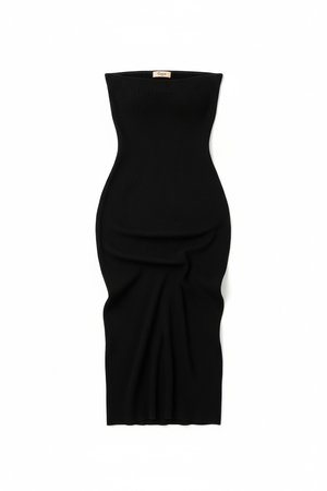 Black Ribbed Strapless Midi Dress