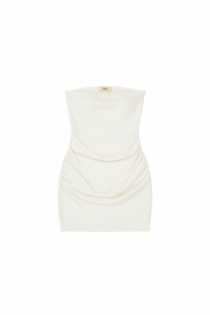 Chic White Ribbed Strapless Mini Dress