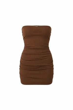 Chic Brown Ribbed Strapless Mini Dress