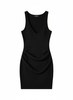 Black Ribbed V-Neck Mini Dress