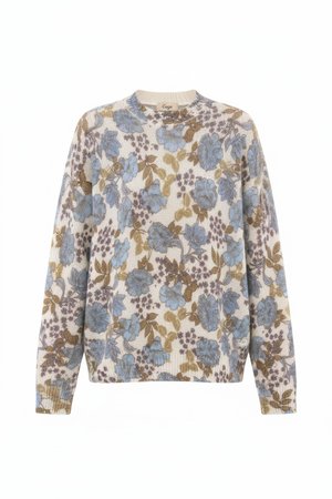 Floral Knit Sweater with Blue & Brown Pattern