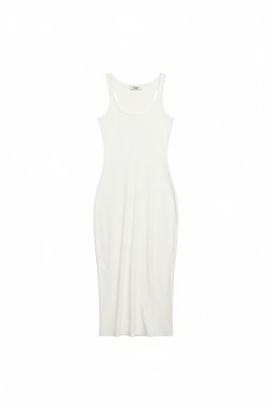 White Ribbed Fitted Midi Dress
