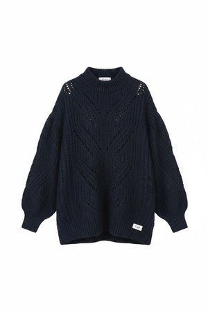 Oversize Blue Knit Sweater with Openwork Pattern