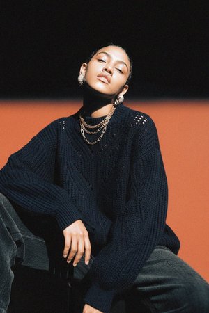 Oversize Blue Knit Sweater with Openwork Pattern