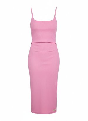 Pink Ribbed Bodycon Midi Dress