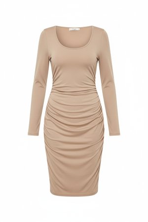 Essential Fitted Long Sleeve Midi Dress - Beige