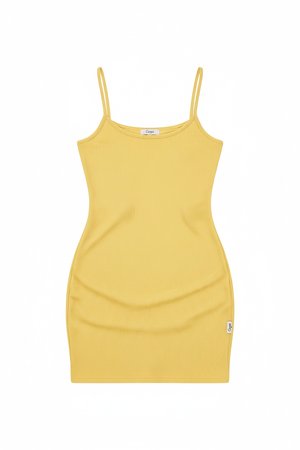 Yellow Ribbed Bodycon Mini Dress with Spaghetti Straps