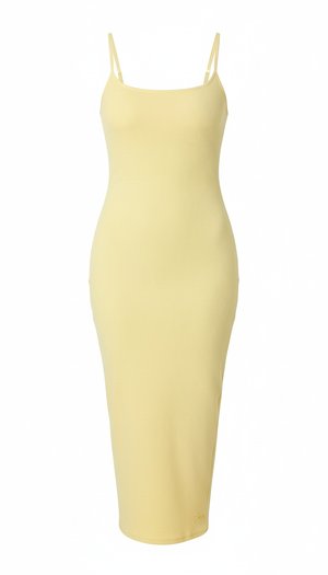 Yellow Ribbed Bodycon Midi Dress