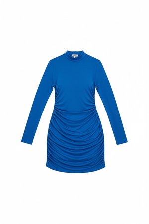 Chic Blue Long Sleeve Ruched Mini Dress