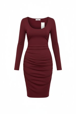 Elegant Long Sleeve Scoop Neck Midi Dress