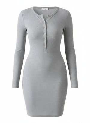 Ribbed Long Sleeve Henley Bodycon Dress