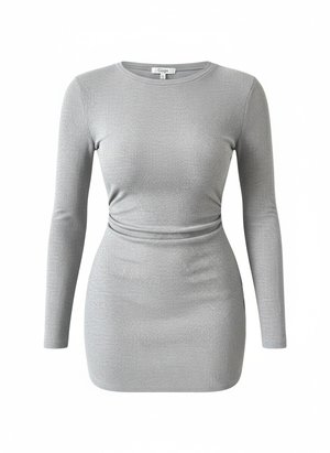 Grey Ribbed Long Sleeve Mini Dress