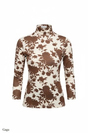 Fitted Floral Print Turtleneck Top