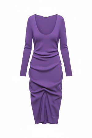 Purple Long Sleeve Ribbed Knit Midi Dress