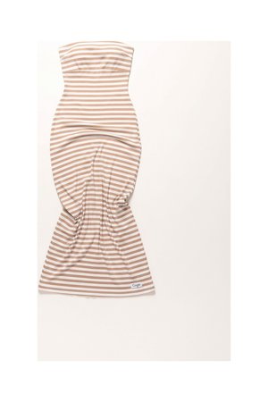 Beige & White Striped Strapless Maxi Dress