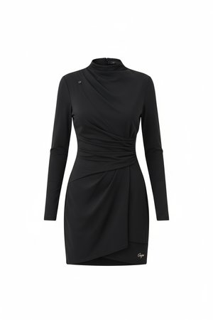 Elegant Black Draped Mini Dress