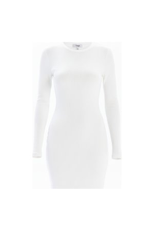White Ribbed Long Sleeve Midi Dress