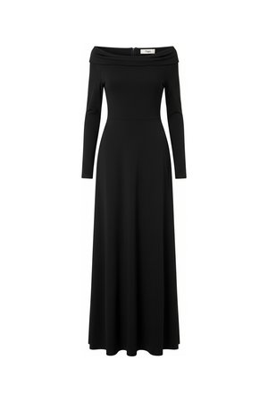 Elegant Black Maxi Dress with Off-Shoulder Neckline