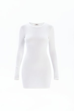 White Ribbed Long Sleeve Bodycon Mini Dress