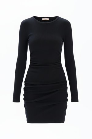 Black Ribbed Long Sleeve Mini Dress