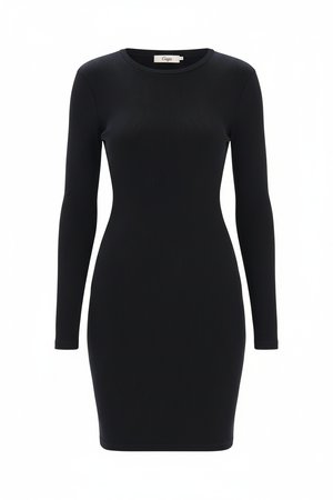 Black Ribbed Long Sleeve Mini Dress