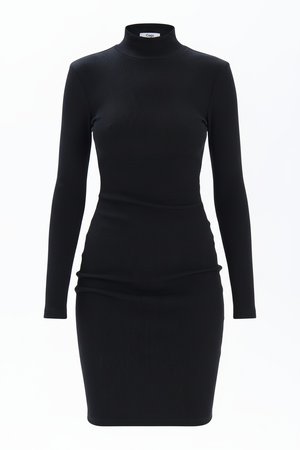 Black Ribbed Turtleneck Mini Dress