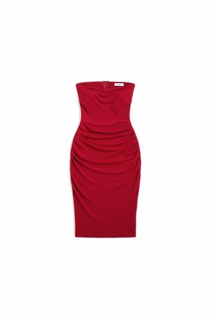 Elegant Red Strapless Bodycon Midi Dress